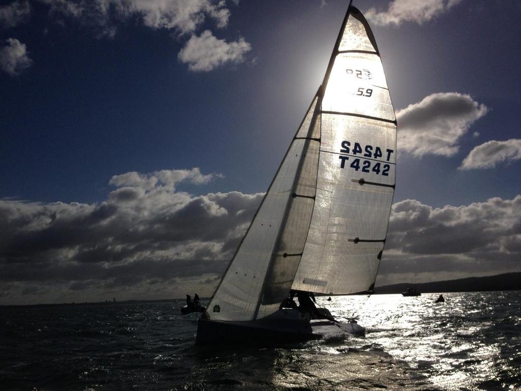 Wai Kat A Moo Cow, the second new boat launched for Waikato's Colin and Karen Phillips - 2014 Elliott 5.9 Auckland Champs © Sharon Wilder